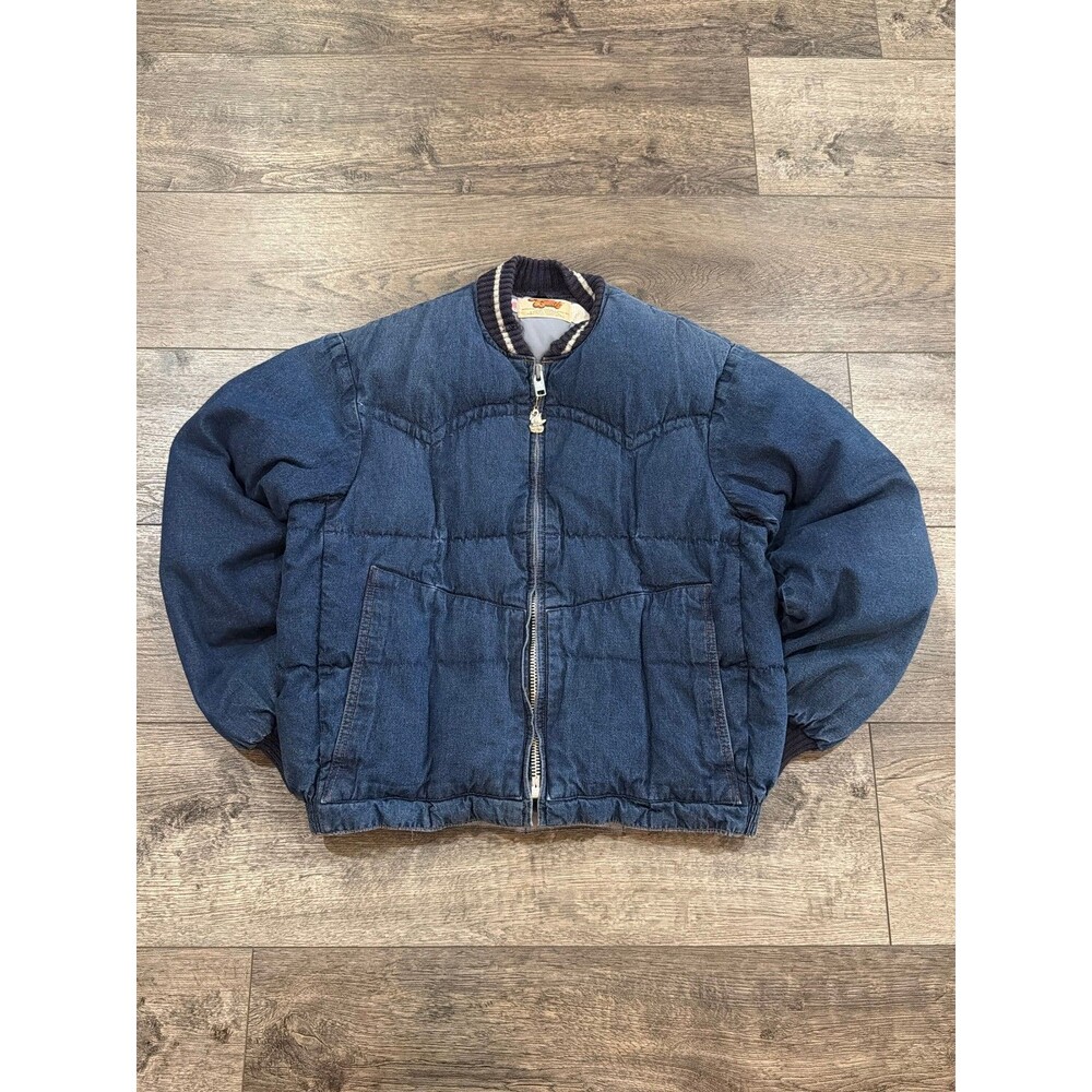 Vintage Comfy Down Insulated Denim Puffer Bomber Jacket Women's Medium Blue USA